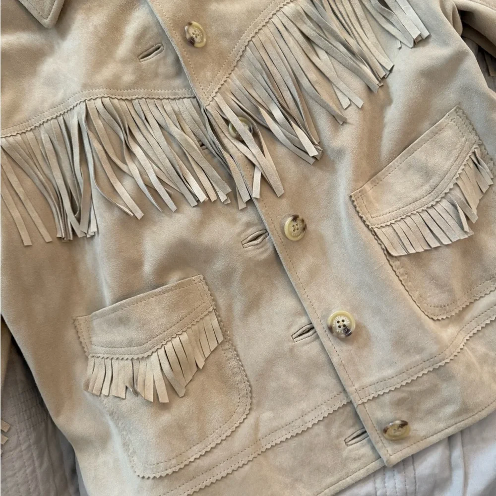 Ralph Lauren Camel Suede Leather Jacket Western Style Boho Fringe - Picture 9 of 17